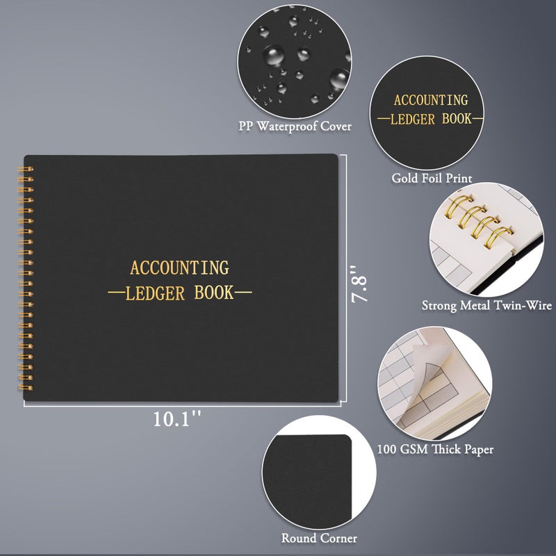 HAUTOCO Accounting Ledger Book for Small Business Bookkeeping Home Budget Tracking with 2 Storage Pouch, Accounting Log Journal Personal Money Ledger Expense Tracking Notebook 10.1 x 7.8'', Black - Image 3