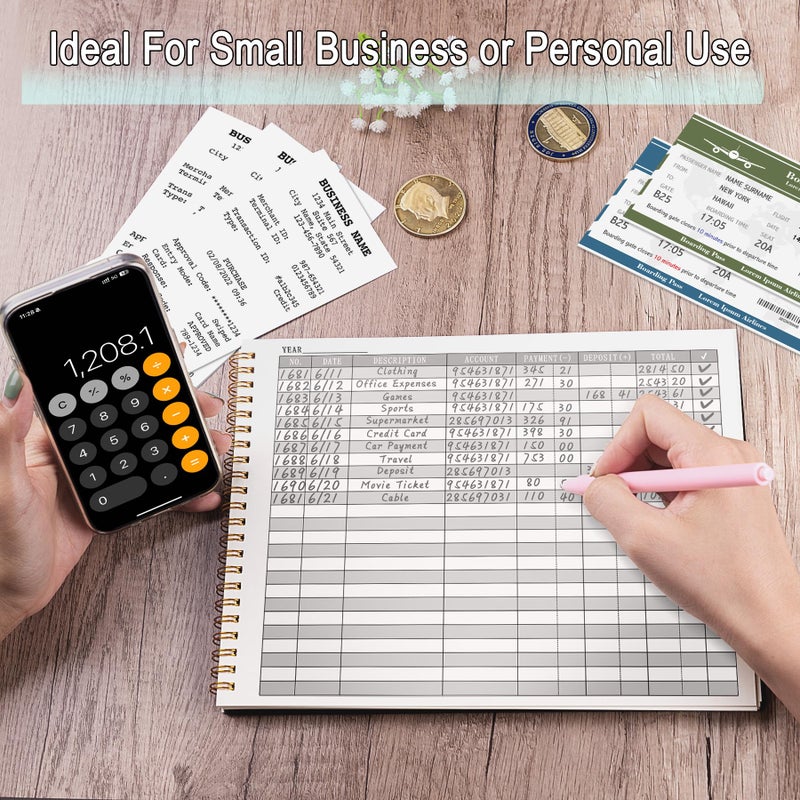 HAUTOCO Accounting Ledger Book for Small Business Bookkeeping Home Budget Tracking with 2 Storage Pouch, Accounting Log Journal Personal Money Ledger Expense Tracking Notebook 10.1 x 7.8'', Black - Image 5