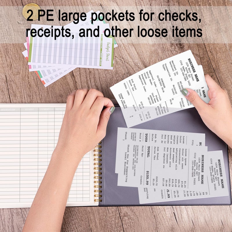 HAUTOCO Accounting Ledger Book for Small Business Bookkeeping Home Budget Tracking with 2 Storage Pouch, Accounting Log Journal Personal Money Ledger Expense Tracking Notebook 10.1 x 7.8'', Black - Image 4