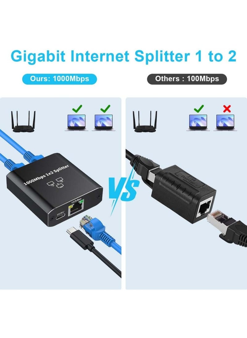 Generic RJ45 1 to 2 Gigabit Network Splitter with Type-C Power Cord – 1000Mbps Ethernet Adapter  - Image 4