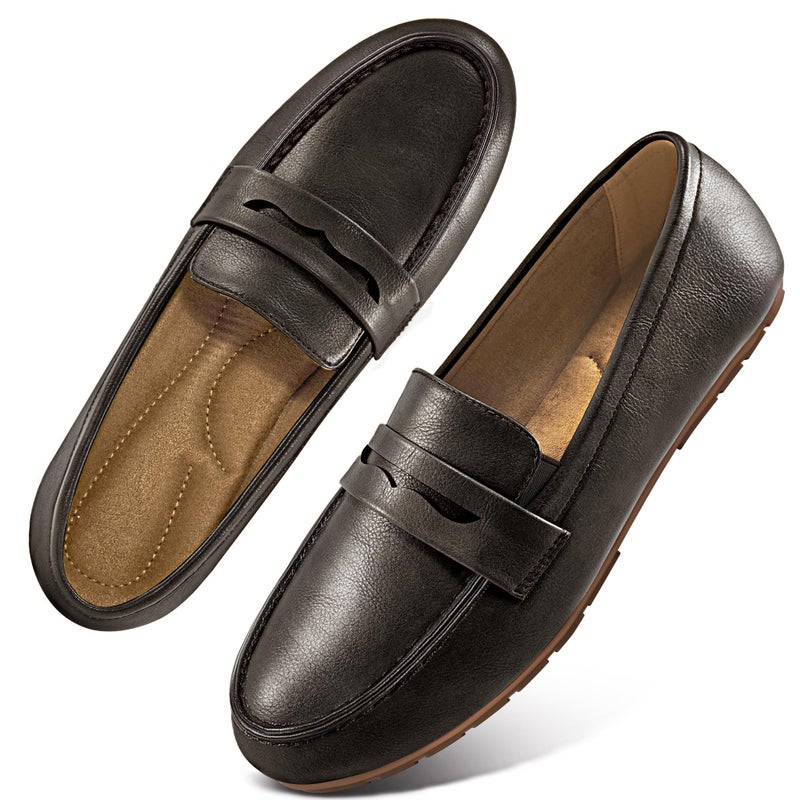 Ecetana Womens Loafers Slip On Shoes Comfortable Casual Penny Loafer Dressy Work Flats Moccasins for Business Driving Coffee - Image 1