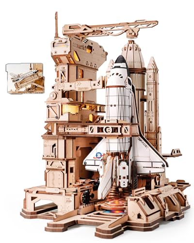ROKR 3D Puzzles for Adults Space Shuttle Interactive DIY Building Model with Lighting Airplane Wooden Puzzles Desk Decor Engineering Gifts for Adults Men Teens 14 STEM Project - Image 1
