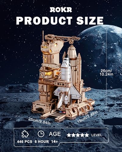 ROKR 3D Puzzles for Adults Space Shuttle Interactive DIY Building Model with Lighting Airplane Wooden Puzzles Desk Decor Engineering Gifts for Adults Men Teens 14 STEM Project - Image 5