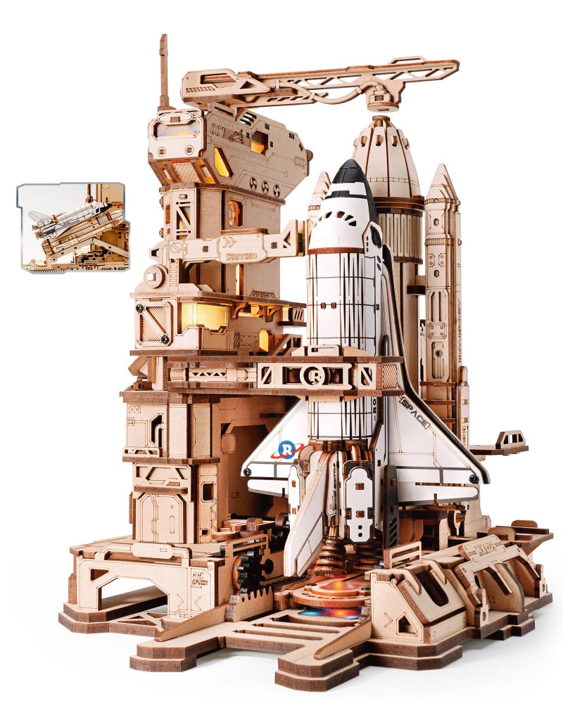 ROKR 3D Puzzles for Adults Space Shuttle Interactive DIY Building Model with Lighting Airplane Wooden Puzzles Desk Decor Engineering Gifts for Adults Men Teens 14 STEM Project - Image 3