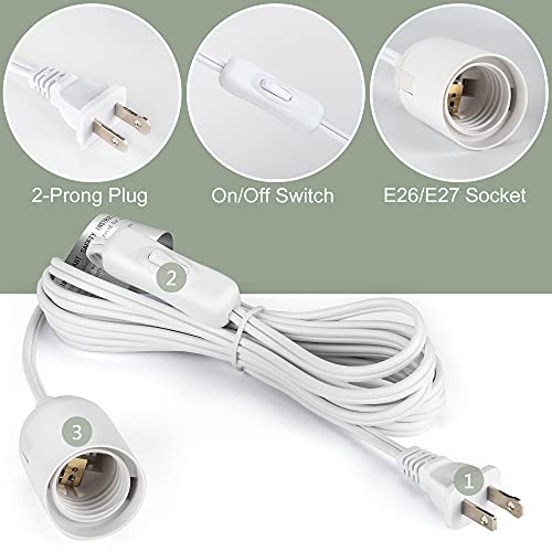 JACKYLED Extension Hanging Lantern Cord Cable UL 12Ft E26 E27 Socket On/Off Switch Plug in Pendant Lighting for Kitchen Bedroom Plant Growth Light - Image 4