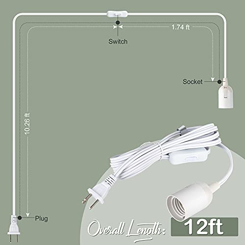 JACKYLED Extension Hanging Lantern Cord Cable UL 12Ft E26 E27 Socket On/Off Switch Plug in Pendant Lighting for Kitchen Bedroom Plant Growth Light - Image 2