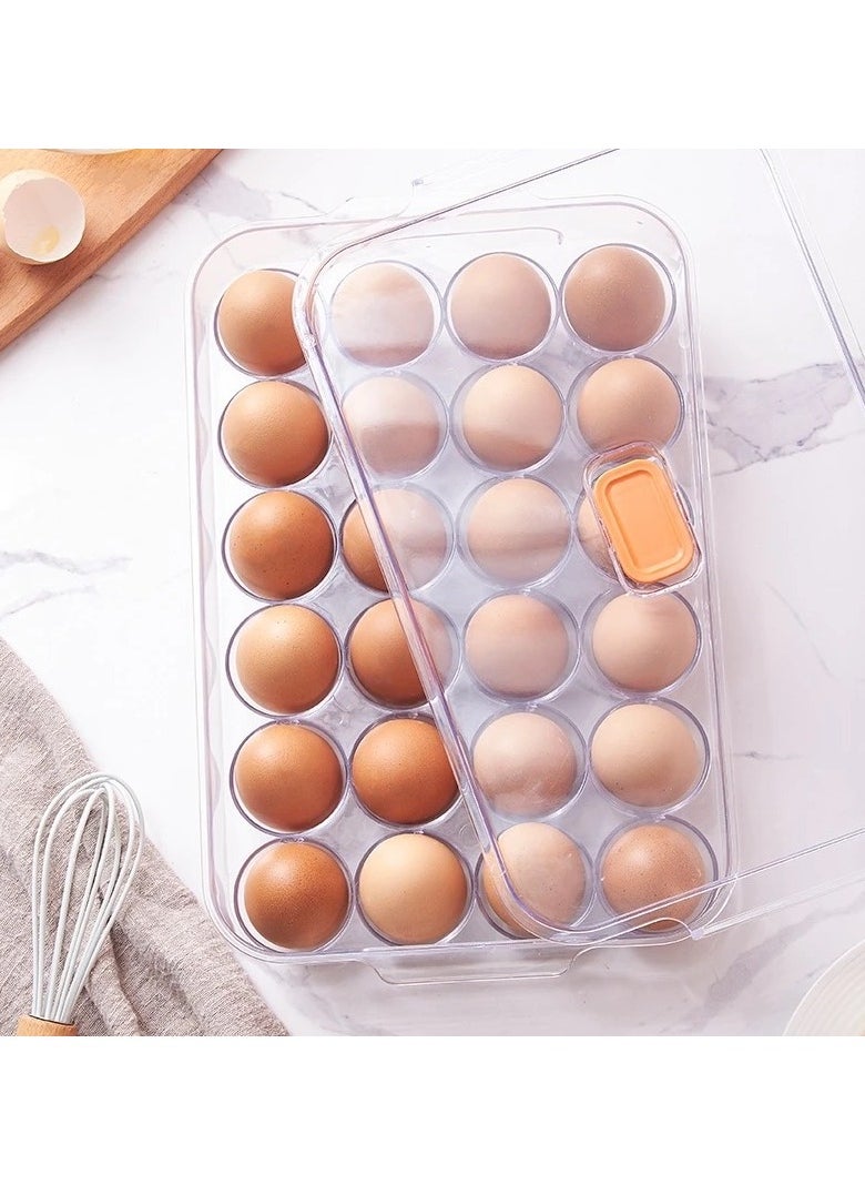 VIO - Clear Acrylic Egg Holder Basket Durable Egg Container with Lid Stackable Egg Tray for Refrigerator Kitchen Home Organization for 24 Eggs Pack of 1 - Image 1