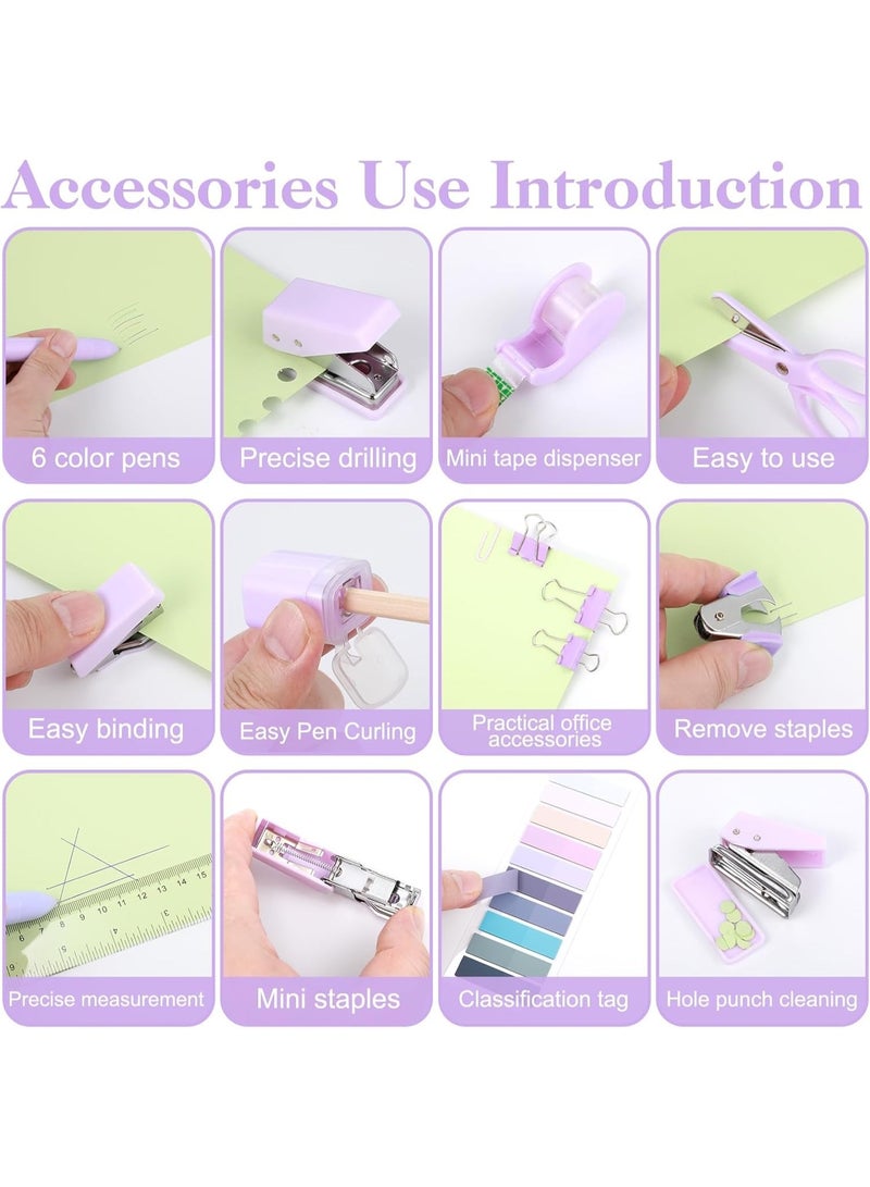 Mini Office Supplies, Purple School Supplies with Sticky Notes,Mini Stapler,Tape Dispenser,Hole Punch,Staple Remover,Staples,Clips,Scissor,Pen (Purple) - Image 3