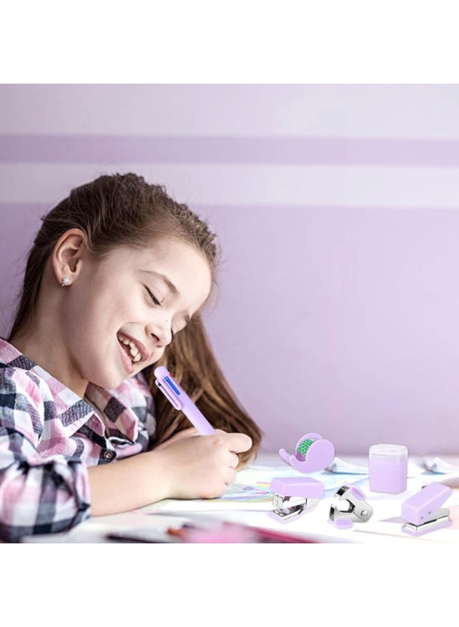 Mini Office Supplies, Purple School Supplies with Sticky Notes,Mini Stapler,Tape Dispenser,Hole Punch,Staple Remover,Staples,Clips,Scissor,Pen (Purple) - Image 5