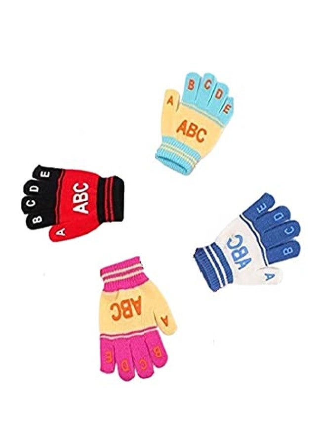 Dressify® Unisex ABCD Design Winter Woolen Multicolor Gloves Pack of 4 For Age-12-18M - Image 1