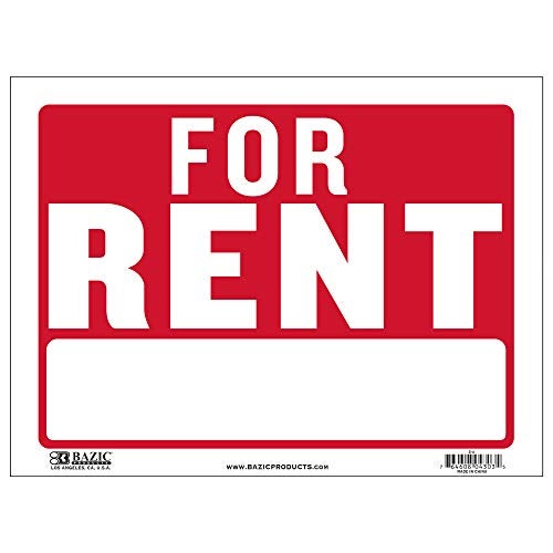 BAZIC Products For Rent Sign 9"X12", For Rent Rental House Home Apartment Car Auto Store Shops Business Waterproof Indoor Signage, 1-Pack - Image 1