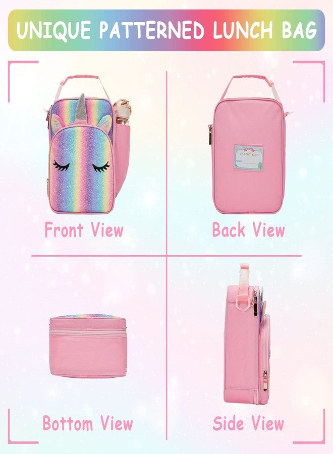 VASCHY Unicorn Lunch Box Bag for Kids, Insulated Reusable Glittery Lunchbox for Girls with Detachable Shoulder Strap for School Sparkle Unicorn - Image 3