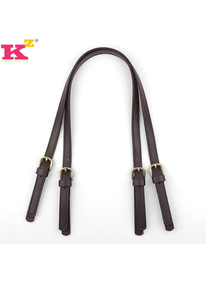 Generic Spot Detachable Double Buckle Leather Bag Strap Crossbody Shoulder Bag with pu Stitch diy Handmade Bag Strap Deep Coffee 
