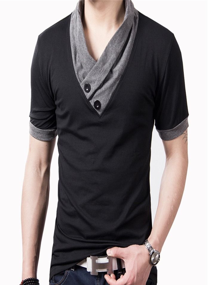Loquat Men's Korean Casual Short Sleeved T-Shirt Black  - Image 1