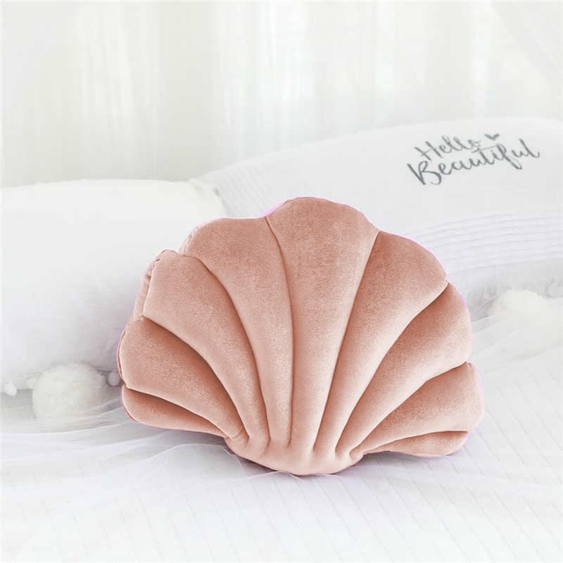 Peach Cuddle Seashell Decorative Cushion (Pack of 1, Size: 16x16 Inch, Salmon Pink, Velvet) Seashell Cushion for Home Decor, Bedroom, Living Room, Nursery, Luxury Cushion - Image 1