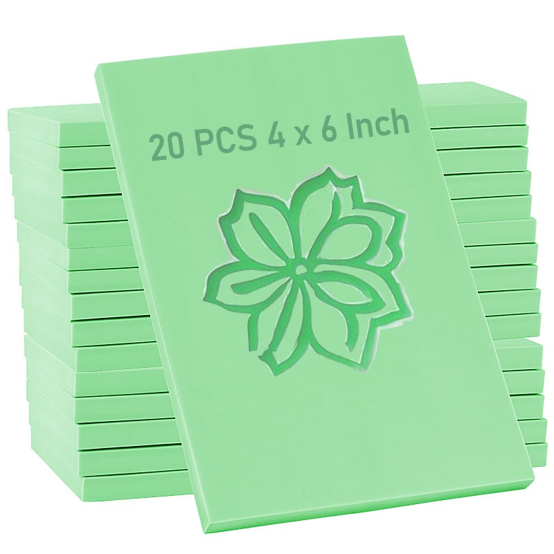 ZOENHOU 20 PCS 4 x 6 Inch Rubber Stamp Carving Blocks Linoleum Blocks for Printmaking Stamp Making Green
