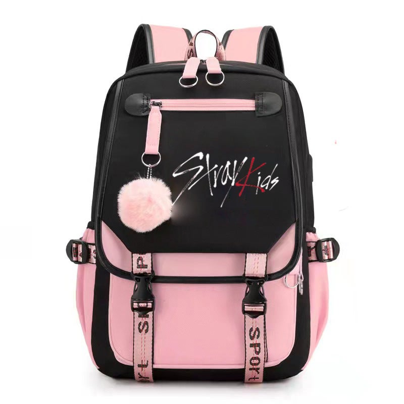Stray Kids Backpack Unisex Large Capacity Pink 