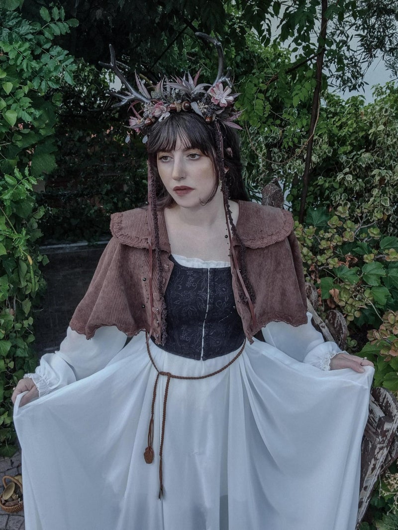 MOSTORY Dark Flower Reindeer Headband - Gothic Floral Antlers Headpiece for Renaissance Accessories Women Dark Fairy Costume, Deer Horns Headband with Vine for Goth Cosplay Renfaire Witch Aesthetic - Image 3