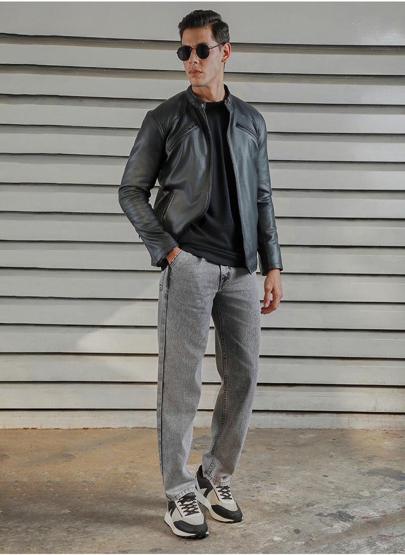 HIGH STAR Men's Grey 100% Cotton Bleached Full Length Tapered Fit Jeans  - Image 1