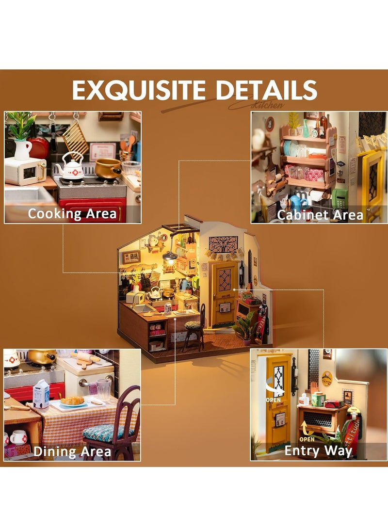 Robotime Rolife Cozy Kitchen DIY Miniature House Kit DG159, Assembly Brain Teaser 3D Wooden Puzzle for Adults and Teens DIY Build Model Crafts Kits, Unique Gifts and Home Decor - Image 3