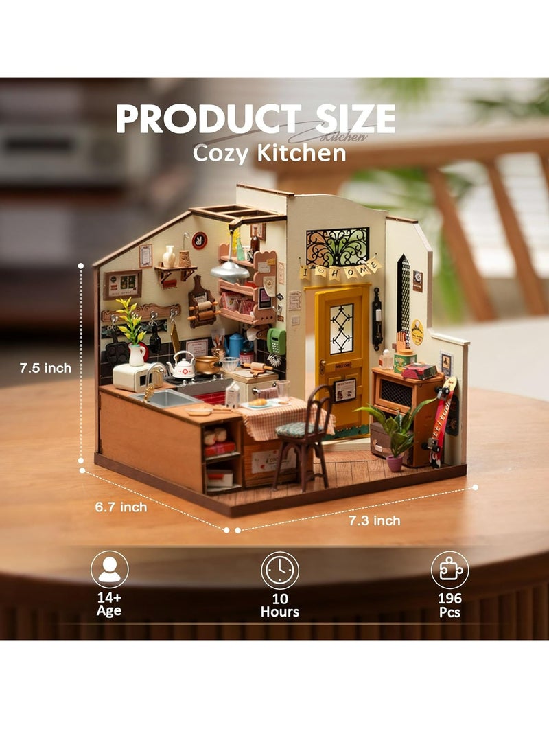 Robotime Rolife Cozy Kitchen DIY Miniature House Kit DG159, Assembly Brain Teaser 3D Wooden Puzzle for Adults and Teens DIY Build Model Crafts Kits, Unique Gifts and Home Decor - Image 2