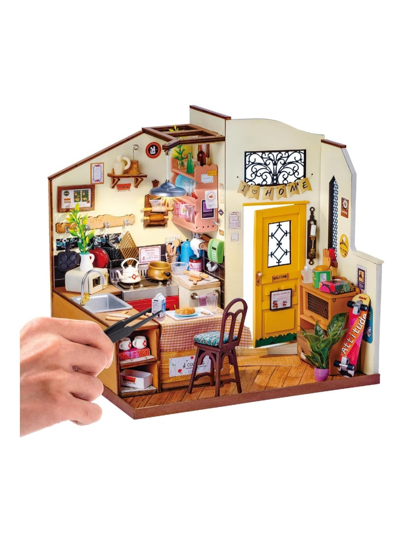 Robotime Rolife Cozy Kitchen DIY Miniature House Kit DG159, Assembly Brain Teaser 3D Wooden Puzzle for Adults and Teens DIY Build Model Crafts Kits, Unique Gifts and Home Decor - Image 4