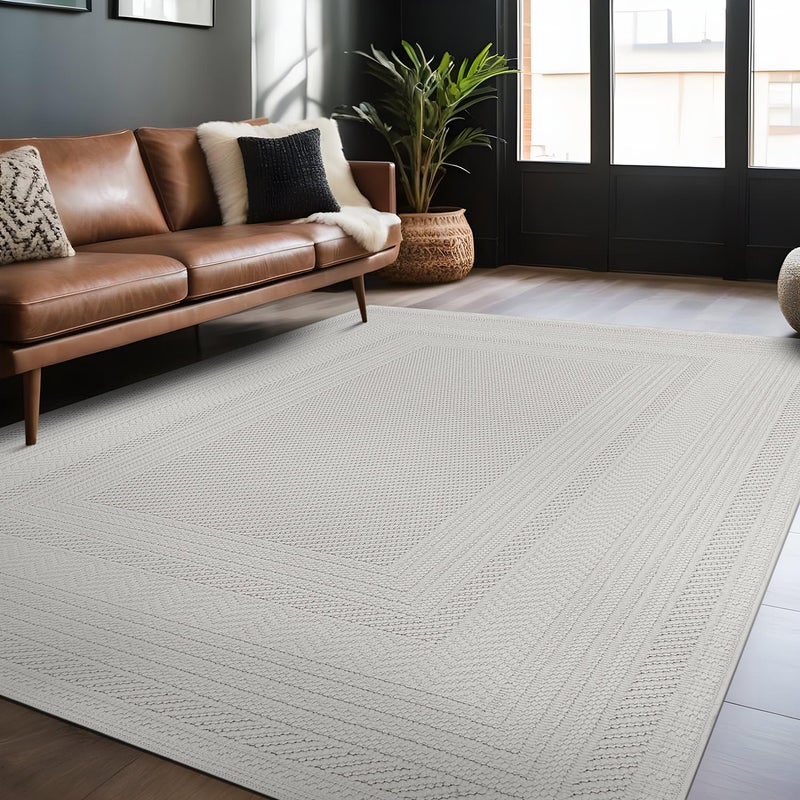 Luul Home Micro Loop Indoor Rug White 5x7 Boho Geometric Neutral Area Rugs for Living Room Soft Luxury Modern Low and High Pile Durable Stain Resistant Non-Shedding Indoor Area Carpet 5 x 7 - Image 1