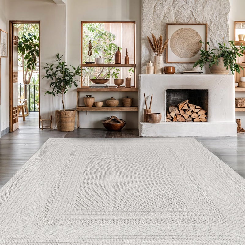 Luul Home Micro Loop Indoor Rug White 5x7 Boho Geometric Neutral Area Rugs for Living Room Soft Luxury Modern Low and High Pile Durable Stain Resistant Non-Shedding Indoor Area Carpet 5 x 7 - Image 4