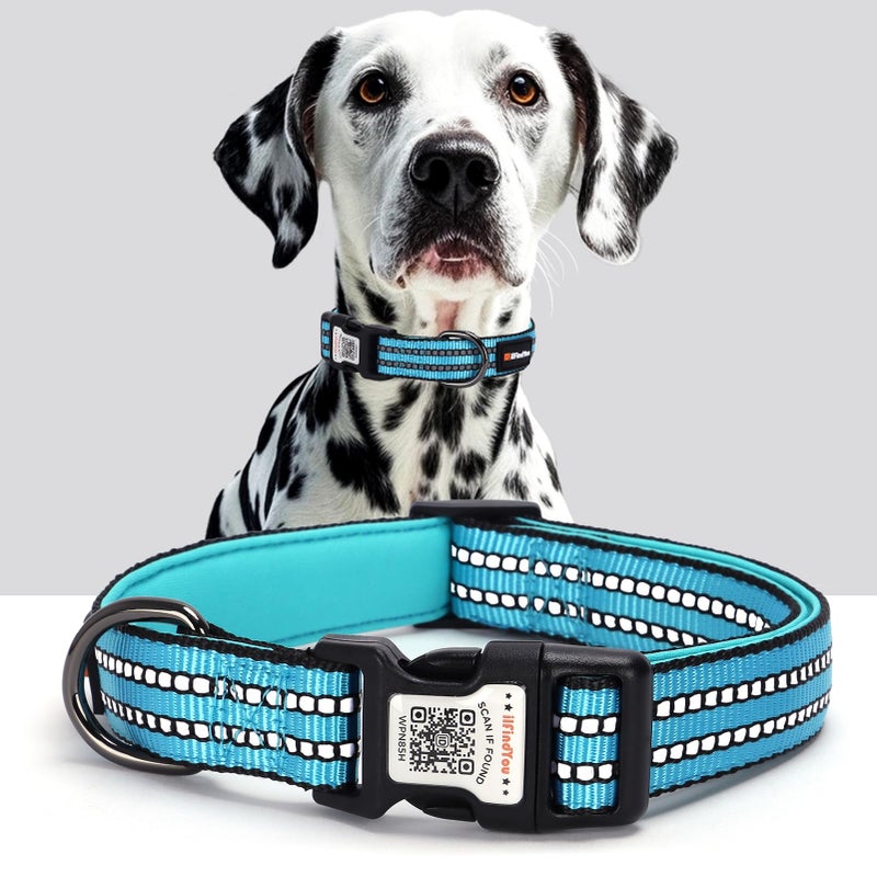 ilFindYou Reflective Dog Collar with QR Code Tag, Personalized Dog Collar, Safety Night Visibility, Anti-Loss Function (Blue, Medium) - Image 1