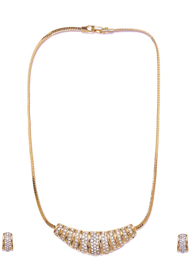 Estele 24 Kt Gold Plated Boomerang Styled Necklace with Matching Earring for Women with Austrian Crystals - Image 1