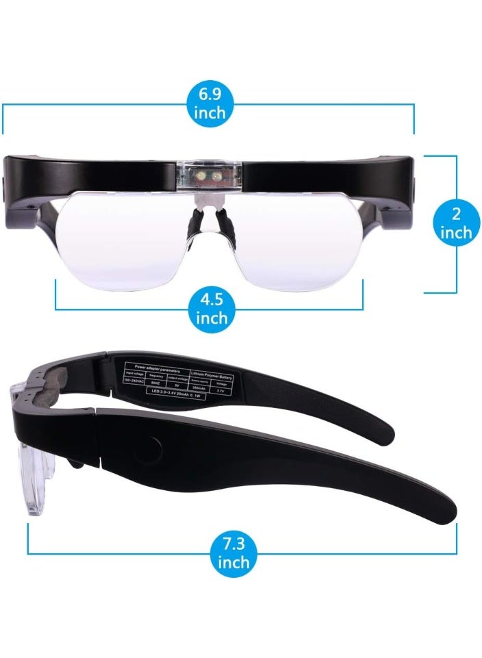 Head Magnifier Glasses with 2 LED Lights USB Charging Magnifying Eyeglasses for Reading Jewelry Craft Watch Repair Hobby, Detachable Lenses 1.5X, 2.5X, 3.5X,5X - Image 2