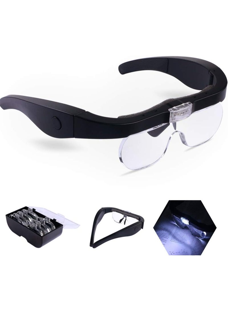 Head Magnifier Glasses with 2 LED Lights USB Charging Magnifying Eyeglasses for Reading Jewelry Craft Watch Repair Hobby, Detachable Lenses 1.5X, 2.5X, 3.5X,5X - Image 5
