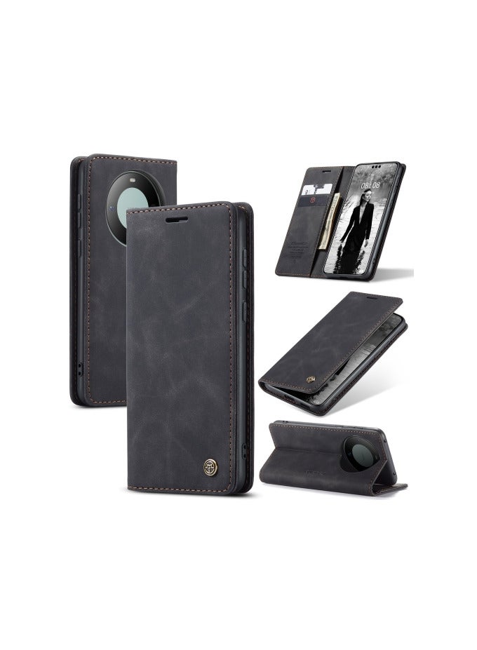 CaseMe Huawei Mate 60 Pro / 60 Pro Plus Case Wallet, for Huawei Mate 60 Pro / 60 Pro Plus Wallet Case Book Folding Flip Folio Case with Magnetic Kickstand Card Slots Protective Cover - Black