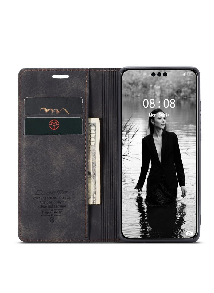 CaseMe Huawei Mate 60 Pro / 60 Pro Plus Case Wallet, for Huawei Mate 60 Pro / 60 Pro Plus Wallet Case Book Folding Flip Folio Case with Magnetic Kickstand Card Slots Protective Cover - Black