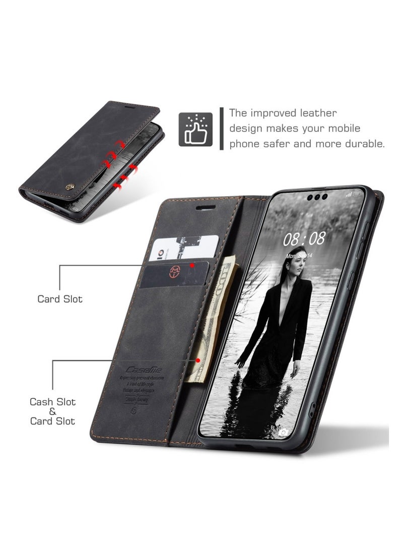 CaseMe Huawei Mate 60 Pro / 60 Pro Plus Case Wallet, for Huawei Mate 60 Pro / 60 Pro Plus Wallet Case Book Folding Flip Folio Case with Magnetic Kickstand Card Slots Protective Cover - Black