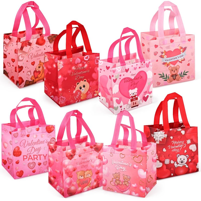 Aviski 8PCS Happy Valentine's Day Reusable Gift Bags With Handles - Multifunctional Non-Woven Treat Goodie Bags for Gifts Wrapping, Party Supplies, 7.9 7.9 5.9inch - Image 1