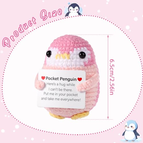 lasuroa Funny Positive Penguin Doll, 2.6 Inch Cute Pocket Penguin Hug Knitted Toy Crochet with Card Emotional Support Inspirational Encouragement Potato for Family Friend Home Life Gift Decor (Pink) - Image 2