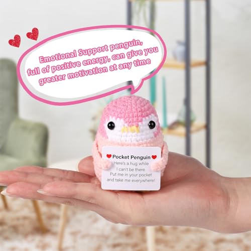lasuroa Funny Positive Penguin Doll, 2.6 Inch Cute Pocket Penguin Hug Knitted Toy Crochet with Card Emotional Support Inspirational Encouragement Potato for Family Friend Home Life Gift Decor (Pink) - Image 5
