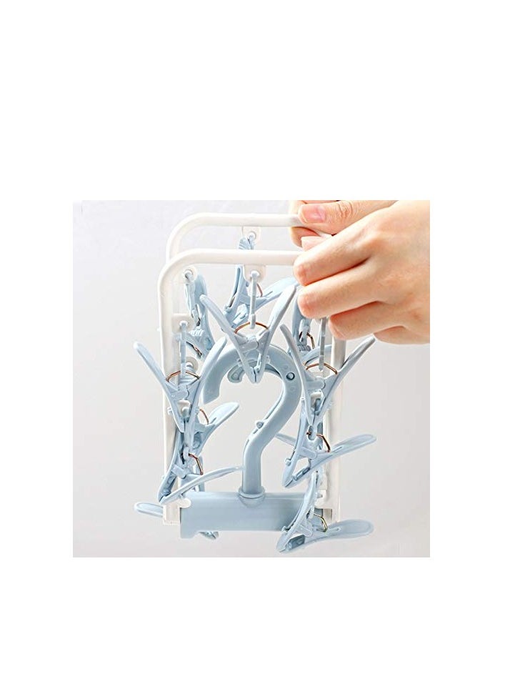Clothes Drying Hanger with 12 Clips, 4 Pack Small Folding Portable Underwear Hangers, Drip Foldable Hanging Rack, 360° Rotatable Hook for Drying Towels Bras Baby Clothes Gloves Plast - Image 2