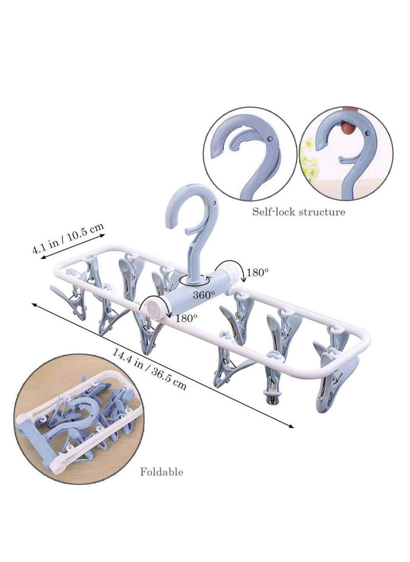Clothes Drying Hanger with 12 Clips, 4 Pack Small Folding Portable Underwear Hangers, Drip Foldable Hanging Rack, 360° Rotatable Hook for Drying Towels Bras Baby Clothes Gloves Plast - Image 4