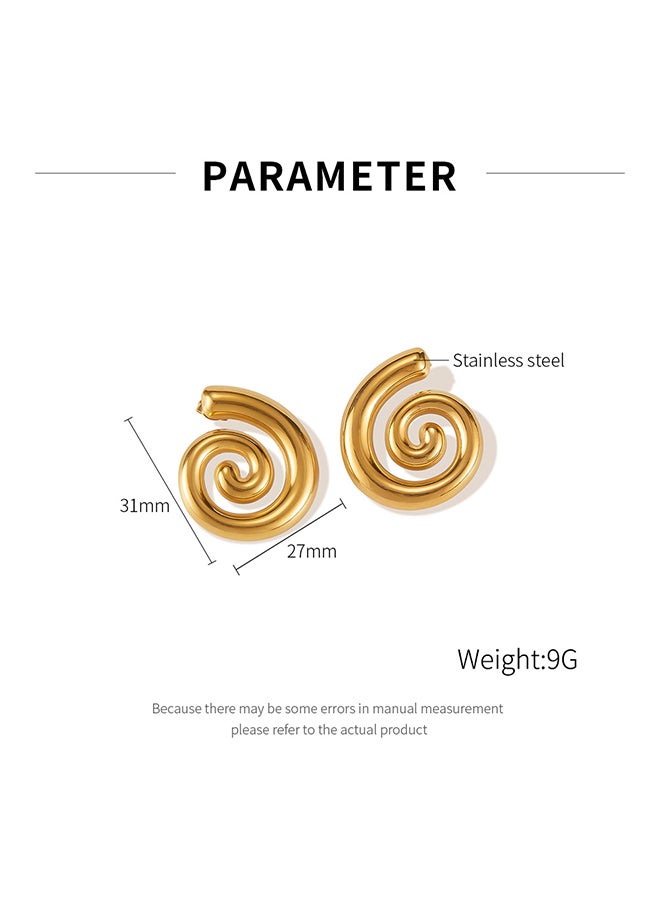 Fashion Design Earrings For Women, Stainless Steel, Individual Geometric Shape, Gold-Plated Spiral Pattern Earrings - Image 2