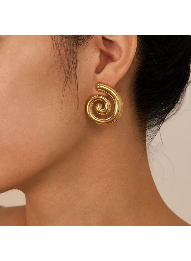 Fashion Design Earrings For Women, Stainless Steel, Individual Geometric Shape, Gold-Plated Spiral Pattern Earrings - Image 3