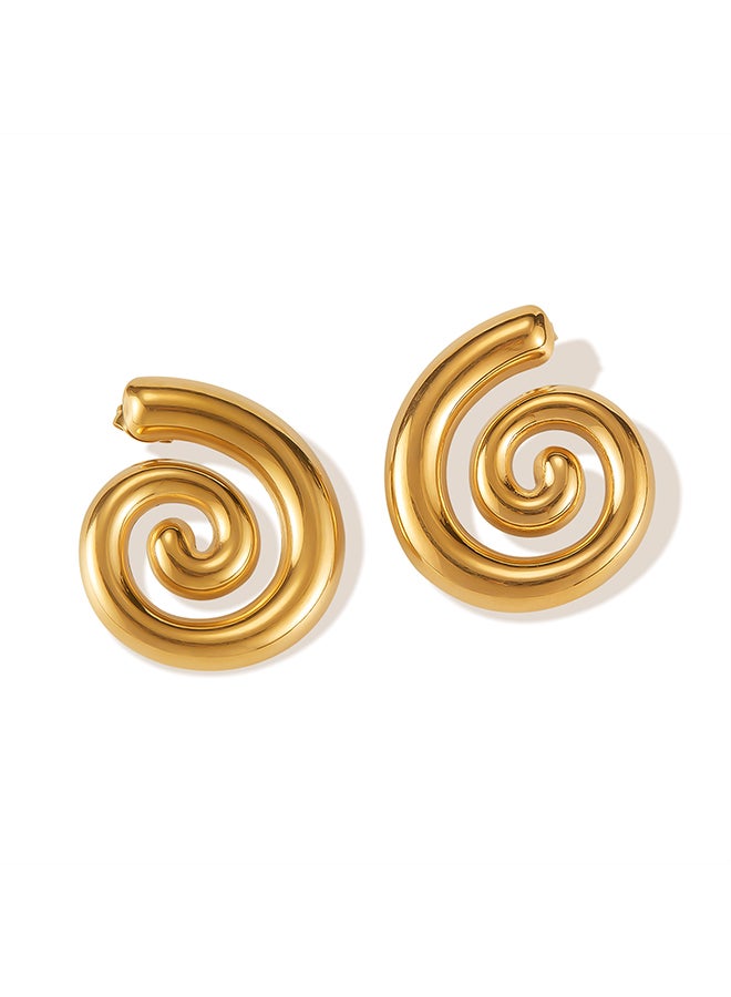 Fashion Design Earrings For Women, Stainless Steel, Individual Geometric Shape, Gold-Plated Spiral Pattern Earrings - Image 1