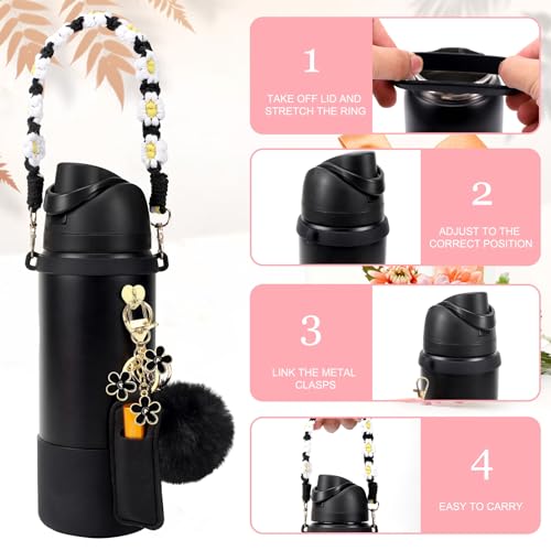 SLEILIN Compatible for Owala Accessories Bundle: Silicone Boot for 24oz & 32oz Bottles, Charms, Handle, Strap, Rubber Bottoms, and Decorative Add-ons for Your Compatible for Owala Water Bottle, Black - Image 2