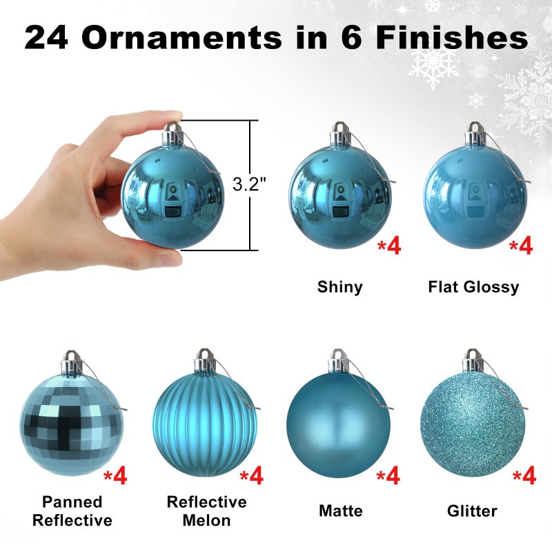 GameXcel Baby Blue & Silver 3.2 "" Large Christmas Balls - Christmas Tree Decoration Ornaments Shatterproof Hanging Balls for Birthday Halloween Holiday Wedding Decorations Set of 24pcs - Image 2
