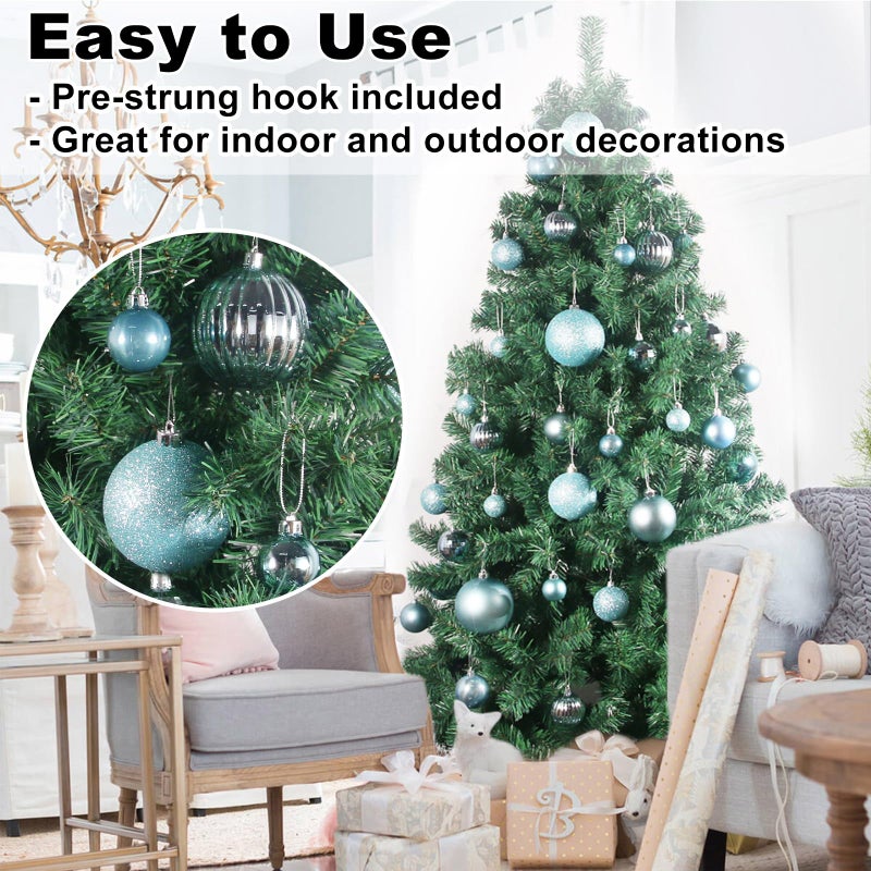 GameXcel Baby Blue & Silver 3.2 "" Large Christmas Balls - Christmas Tree Decoration Ornaments Shatterproof Hanging Balls for Birthday Halloween Holiday Wedding Decorations Set of 24pcs - Image 5