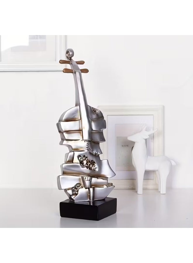 erorex Contemporary Elegant Large Violin Resin Sculpture - Modern Art Decor for Wine Cabinet, Study, or Music-Themed Events - Golden Accents & Black Base - Perfect for Home or Office Display - Image 1