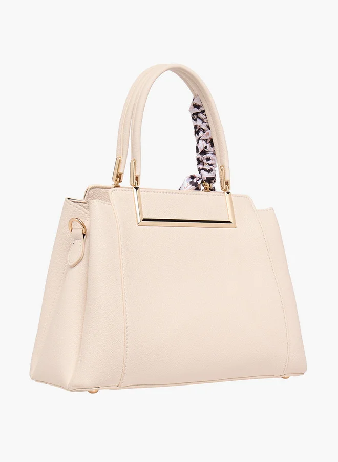 Flora Bella By Shoexpress Solid Tote Bag with Double Handle and Scarf Accent