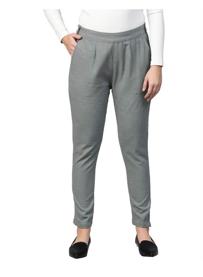 Yash Gallery Yash Gallery Women's Pluse Size Solid Cotton Slub Ankle Length Trouser Pant (Grey, 5XL)  - Image 1