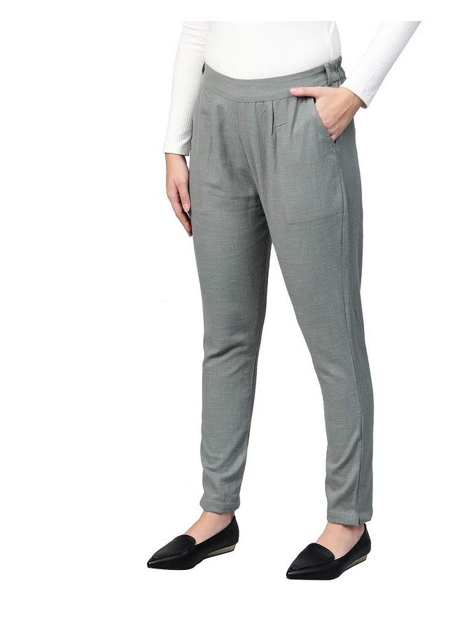 Yash Gallery Yash Gallery Women's Pluse Size Solid Cotton Slub Ankle Length Trouser Pant (Grey, 5XL)  - Image 2